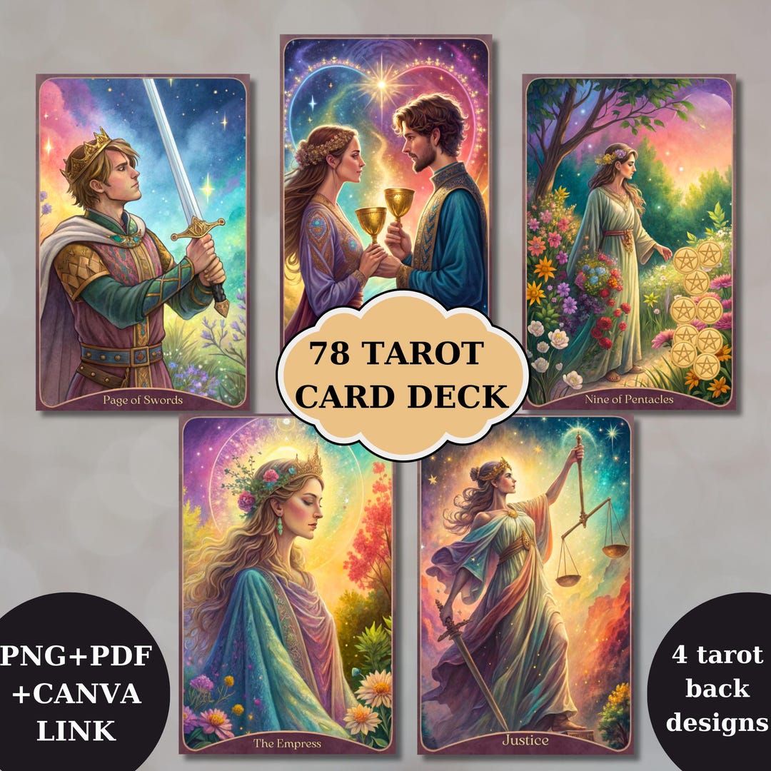 78 Cards Tarot Deck, Printable Tarot Cards Deck Design,unique Tarot ...