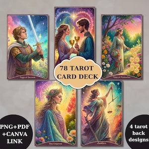 78 Tarot Deck, Printable Colorful Rainbow Tarot Cards Deck Design,Unique Tarot Deck, Digital Cards Deck, Fortune Reading Supply, png
