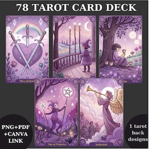 78 Tarot Deck, Purple Tarot Card Printable Color Fantasy Design, Unique Tarot Deck, Digital Cards Deck, Fortune Reading Supply,svg png