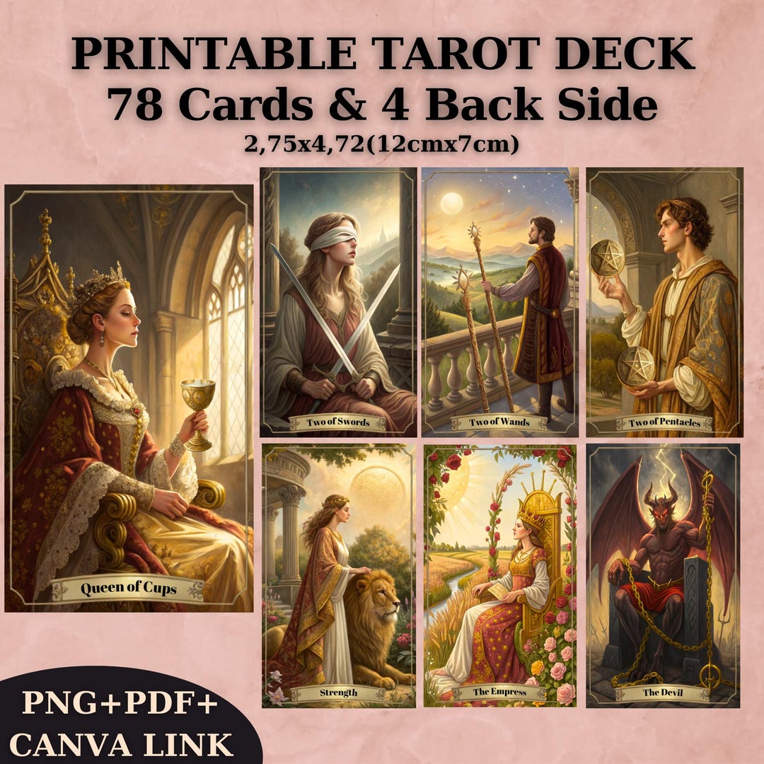 78 Cards Tarot Deck, Tarot Cards, Printable Tarot Deck Design, Unique ...