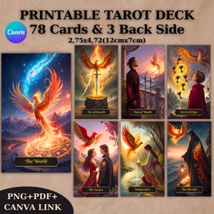 78 Phoenix Tarot Deck, Tarotkarten, druckbares Tarot Deck Design, einzigartiges Tarot Deck, digitale Karten Deck, Fortune Reading Versorgung, png, pdf,