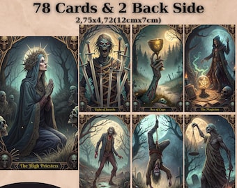 Dark Fantasy Zombie Tarot Deck, 78 Cards, Printable Fortune Telling (Digital Download)