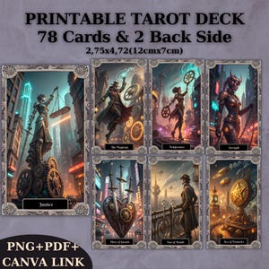 78 Tarot Deck, Printable Steampunk Tarot Cards Deck Design,Unique Tarot Deck, Digital Cards Deck, Fortune Reading Supply, png