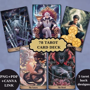 78 tarotkaarten, anime digitale tarotkaart afdrukbaar, uniek tarotkaartspel, digitaal kaartenspel, waarzeggerij, afdrukbare tarot, tarotkaart png