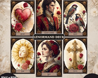 Mazzo di tarocchi Rose Aura Lenormand, carte dei tarocchi stampabili, mazzo di tarocchi unico, download digitale