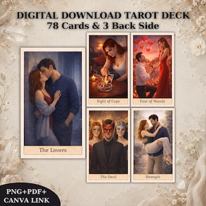 Modern kärlek klassisk tarotlek, tarotkort, digital nedladdning