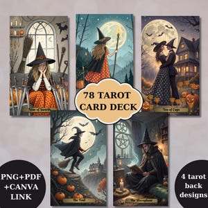 78 jeu de tarot sorcière, conception de jeu de cartes de tarot imprimable, jeu de tarot unique, jeu de cartes numériques, fournitures de lecture Fortune, svg, png, pdf