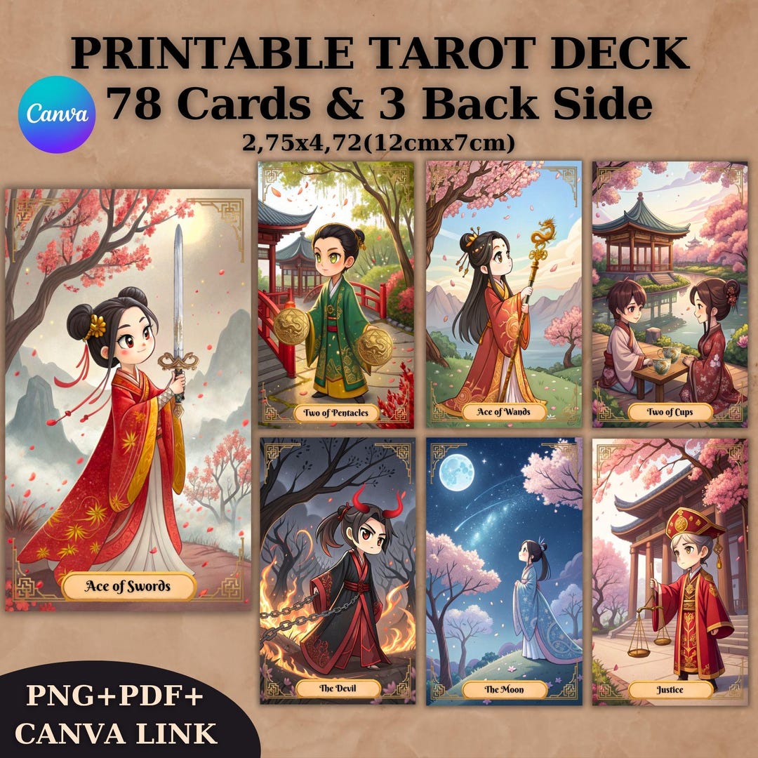 78 Cards Tarot Deck, Tarot Cards, Printable Tarot Deck Design, Unique ...