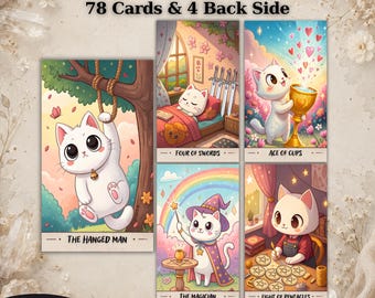 Kawaii Cat Tarot Deck,  Printable Tarot Cards, Unique Tarot Deck, Digital Download