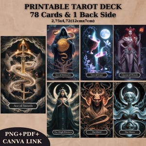 78 Karten druckbares Tarot-Deck, digitales Kartendeck, Fortune-Lesezubehör