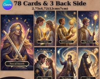 78 Cards Tarot Deck,Tarot Cards,Printable Tarot Deck Design, Digital Cards Deck, Fortune Reading Supply,Editable Canva Template