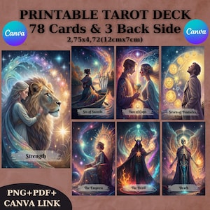 78 Tarot Deck, Tarot Cards,Printable Tarot Deck Design,Unique Tarot Deck, Digital Cards Deck, Fortune Reading Supply,Editable Canva Template