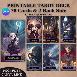 78 Kawaii Gothic Tarot Deck, Tarot Cards, Printable Tarot Deck Design, Unique Tarot Deck, Digital Cards Deck, Fortune Reading Supply,png,pdf