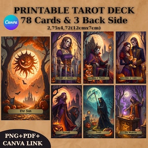 78 Cards Dark Halloween Tarot Deck, Tarot Cards, Printable Tarot Deck Design, Unique Tarot Deck, Digital Cards Deck,Fortune Reading Supply