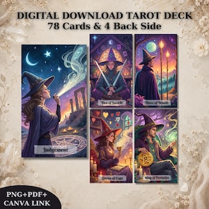 Witch Tarot Deck, Printable Tarot Cards, Unique Tarot Deck, Fortune Reading Supply