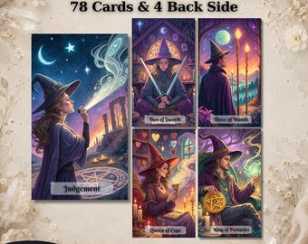 Witch Tarot Deck, Printable Tarot Cards, Unique Tarot Deck, Fortune Reading Supply