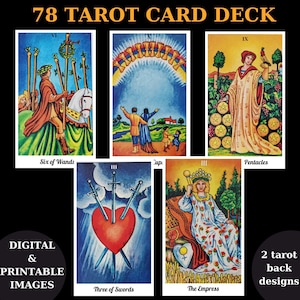 78 Classic Tarot Card Deck, Printable, Digital download, Tarot reading card deckUnique Tarot Deck, Digital Card Deck, png