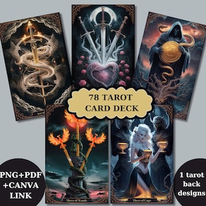 78 Tarot Deck, Dark Fantasy Tarot Card Printable Design, Unique Tarot Deck, Digital Card Deck, Fortune Reading Supply, svg, png