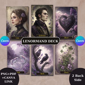 Tarot Deck 36  Lenormand Card, Printable Tarot cards, Editable Template, Unique tarot deck, Editable Canva Template , Digital Download, png