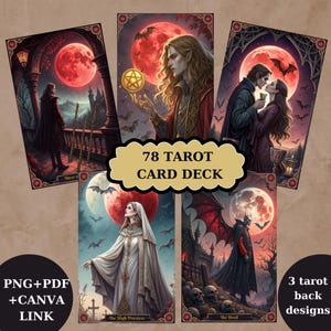 78 Tarot Deck, Vampir Tarot Karte druckbar Dark Fantasy Design, einzigartiges Tarot Deck, digitale Karten Deck, Fortune Lese Versorgung,Svg png