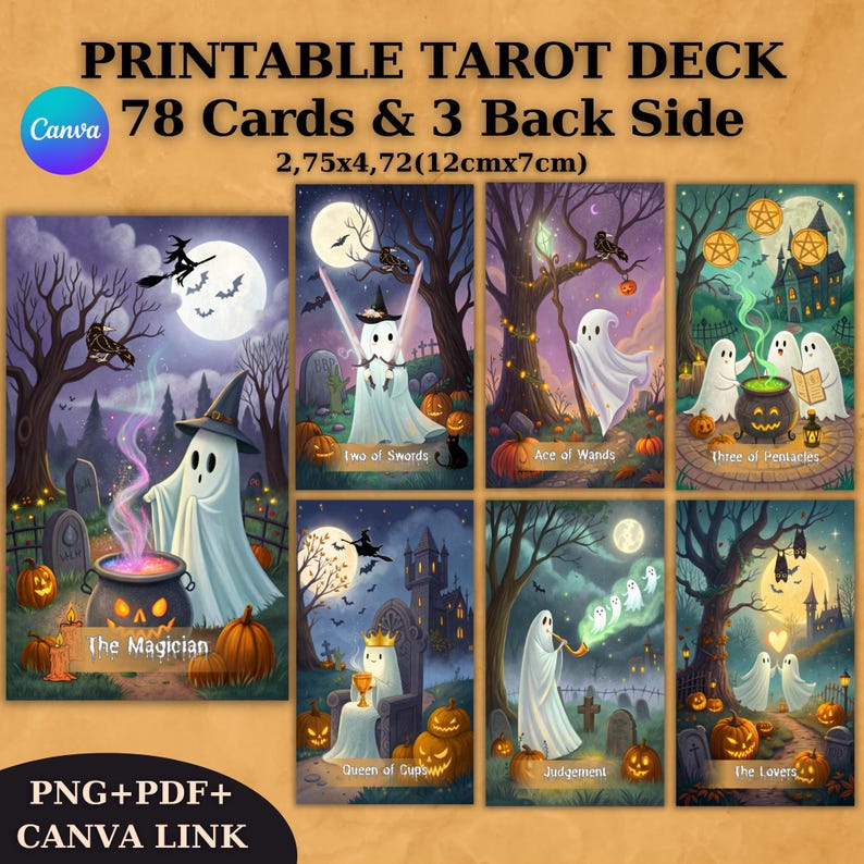 Kawaii Halloween Digital Tarot Deck, Printable Cards - Etsy