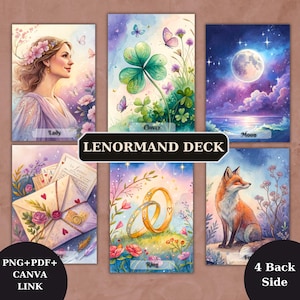 Mazzo di tarocchi stampabili Lenormand, mazzo di tarocchi unico, download digitale