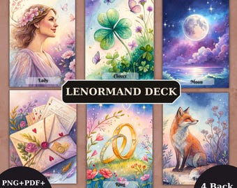 Lenormand Printable Tarot Cards Deck, Unique tarot deck, Digital Download