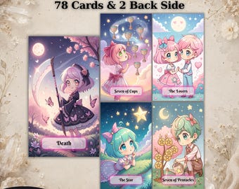 Kawaii Anime Tarot Deck, Printable Tarot Cards, Digital Download, Fortune Reading Supply