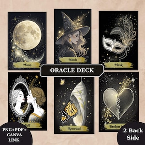 Tarotdeck Oracle, afdrukbaar tarotdeck, uniek tarotdeck, dek digitale kaarten, Fortune Reading Supply, bewerkbare canva-sjabloon, Lenormand