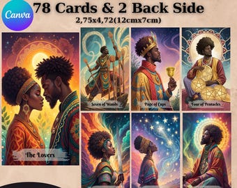 78 Cards Afro Tarot Deck, Printable Tarot Deck,Digital Cards Deck,Editable Canva Template