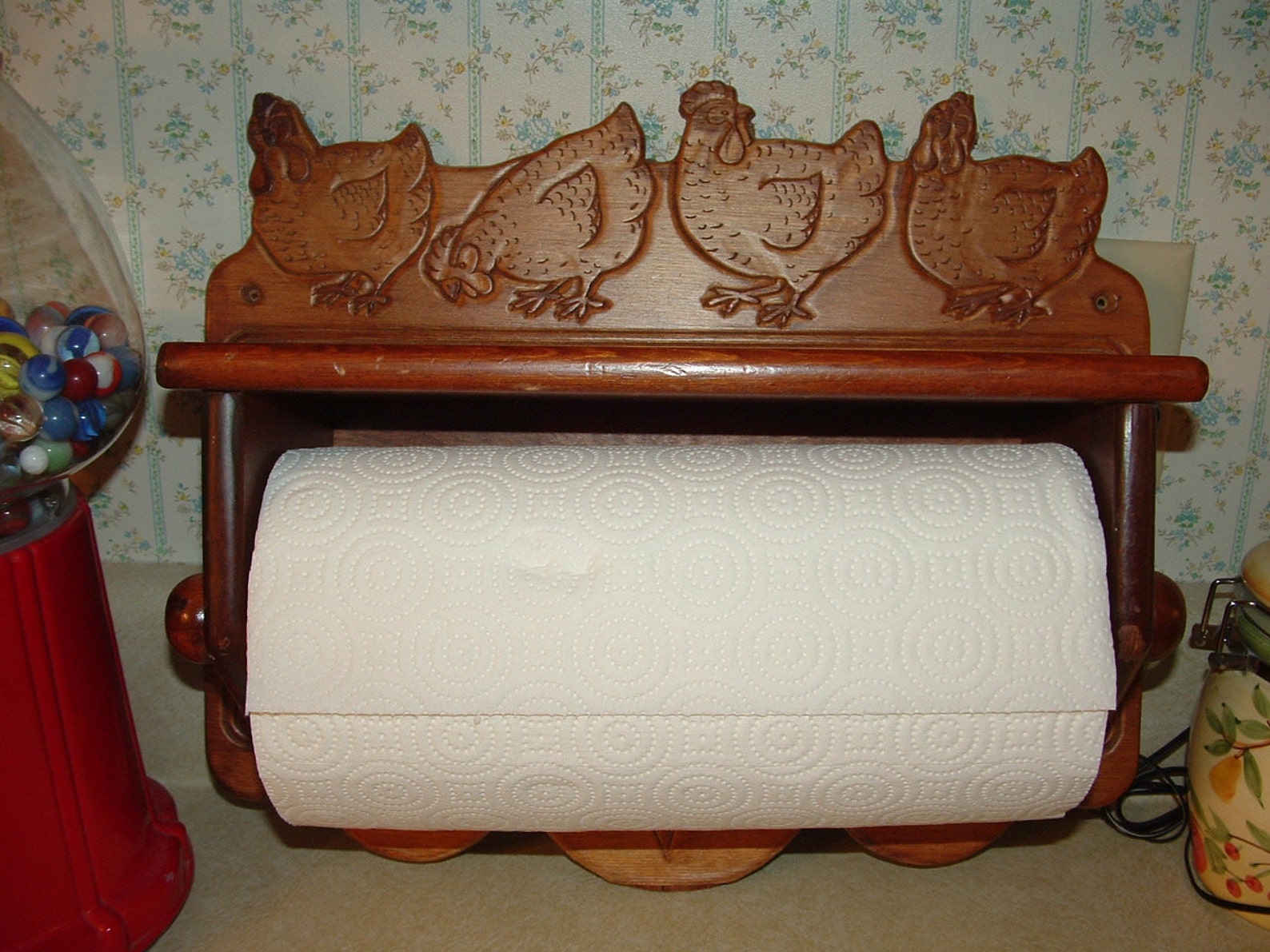 Wood Paper Towel Holder Wall Hanging with a Shelf and Carved Etsy