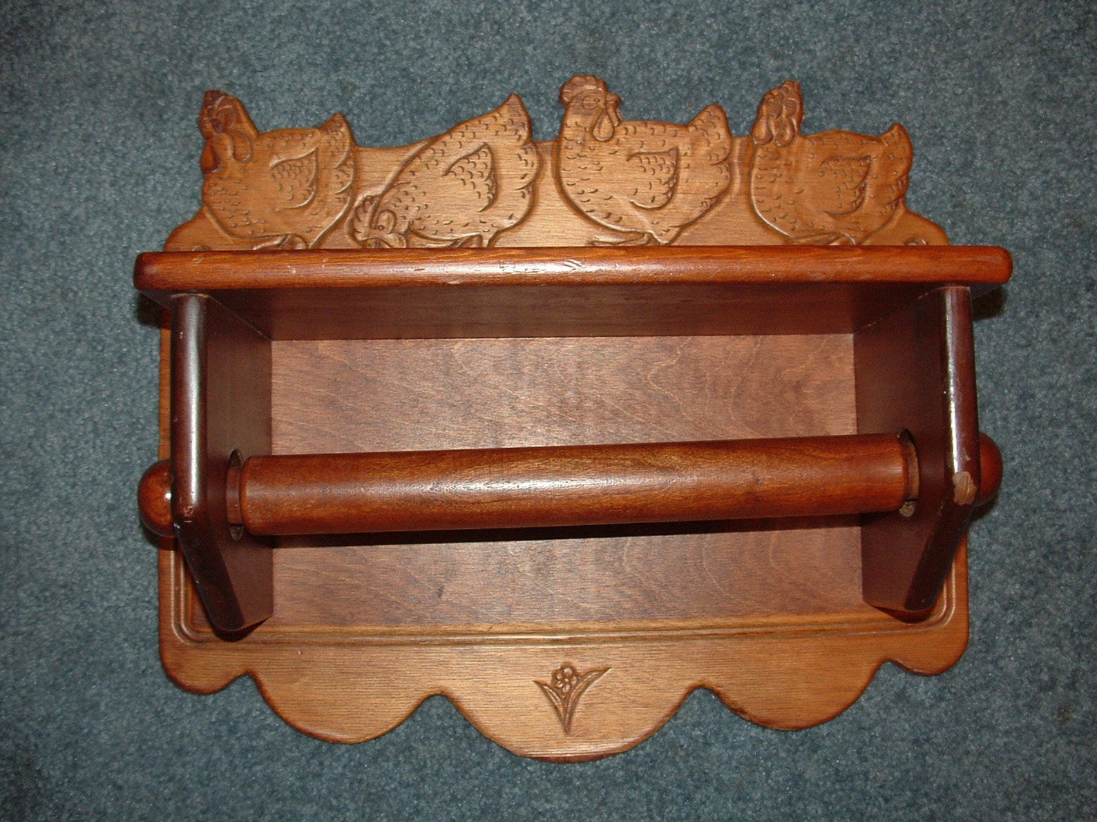 Wood Paper Towel Holder Wall Hanging with a Shelf and Carved Etsy