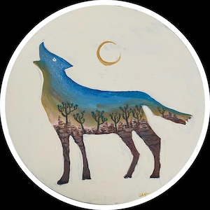 Joshua Tree Painting: Southwest Coyote Art, Desert Landscape