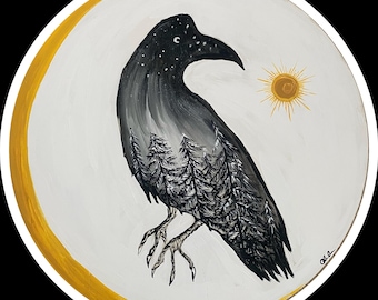 アルビノカラスの絵画：幻想的な鳥のアクリルアート、16x20 - Etsy 日本