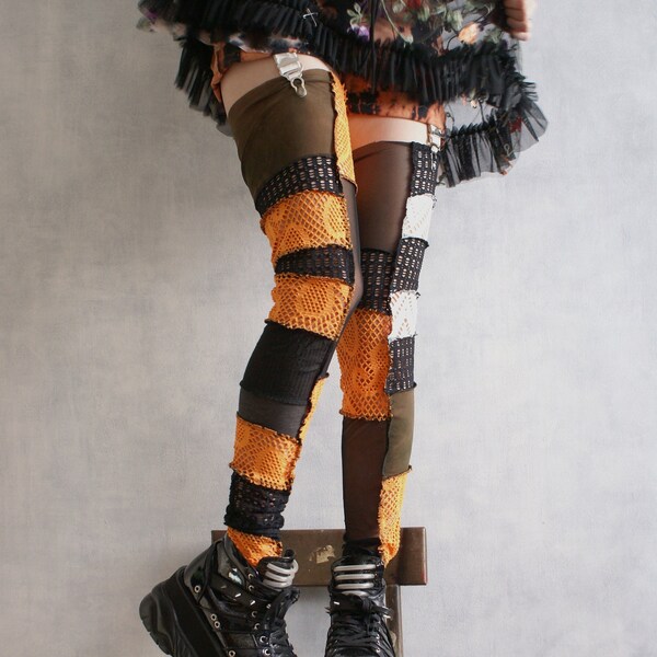 SpookySteps (One Size) Patchwork Footless Thigh High Stockings Monster Spooky 2