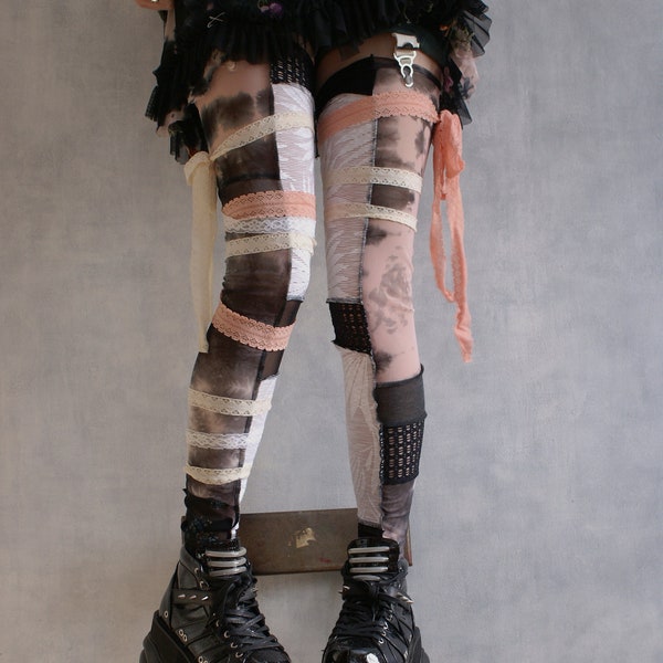 GraveBallet (One Size) Patchwork Footless Thigh High Stockings Monster Zombie Mummy