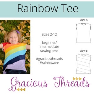 Rainbow Tee pdf sewing pattern sizes 2T-12