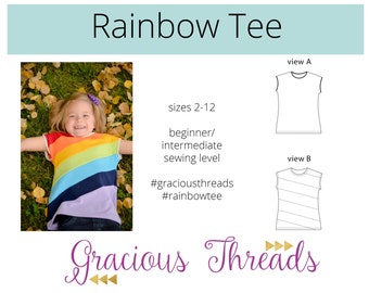 Rainbow Tee pdf Schnittmuster Größen 2T-12