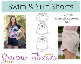 Women's Swim and Surf Shorts PDF Pattern 2-18