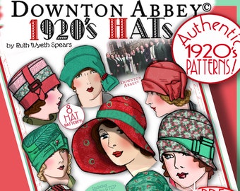 DOWNTON Abbey HAT Patrón 1920 Folleto Pdf Andover Pdf 2014-15 Ed. - Vintage 1920 Flapper Cloche Turban Brim Coser Make