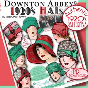 DOWNTON Abbey 1920 HAT Pattern Pdf Booklet Andover Pdf 2014-15 Ed. - Vintage 1920's Flapper Cloche Turban Brim Sew Make