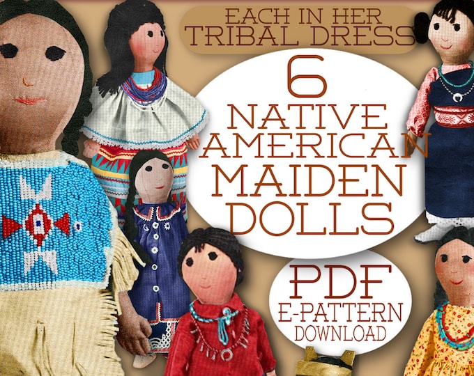 Sew Cute Dolls Native American Indian Dolls Cloth 7 Dolls Native Costumes Vintage Epattern ...