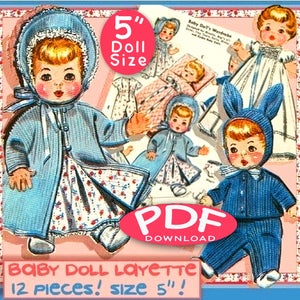 TINY 4-5 inch Baby Doll 12 pc Layette Doll Clothes Vintage e-Pattern