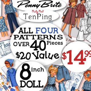 8&quot; Doll Clothing ePattern PENNY BRITE vintage 1960s Peasant Maxi Dress Tops Suit Pants Shorts Capris Fits Ten Ping PDF 9213 Betsy McCall