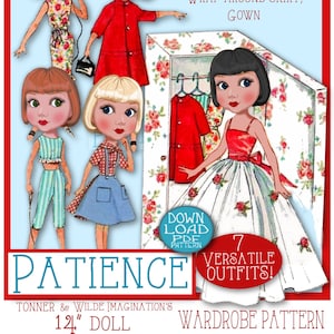 Patience Doll Wardrobe (Tonner 14&quot;) Prom Gown, Midriff, capris, skirt, coat, dress, shirt e-pattern download PDF
