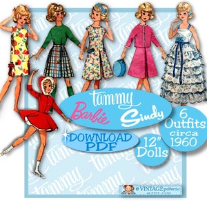 Tammy 12&quot; Doll Clothes PDF 5214 -Skater Oufit, Gown, Kilt, Suit, Dresses, Coat, Tops, PDF Barbie  e-pattern download PDF