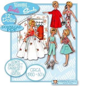 Tammy - 4338 - Doll Clothes Pattern circa 1950-60s Gown, Dress, Capris, Skirt, Top, Midriff, Coat, Closet!  download PDF