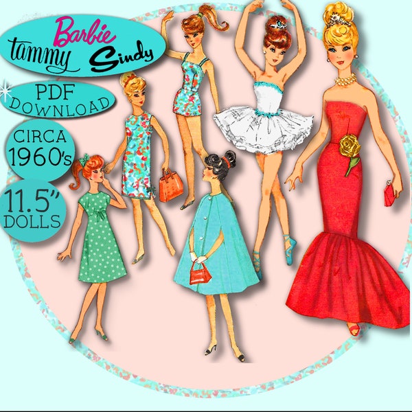 BEST BARBIE PATTERN Doll Pdf Mermaid Prom Gown Cape Bathing Suit Dress TuTu Ballerina 1960 vintage 5215 Doll Tammy Sindy Jen Maxie e-pattern