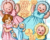 E-Z Topsy Turvey Baby Doll 15 8 quot - Vintage ePattern Upsidedown Doll Sleep Sad Cry Happy Laugh Gown Bonnet pattern 1940 39 s PDF