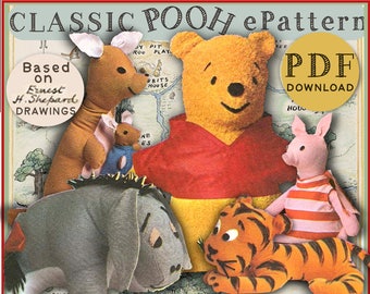 WINNIE the POOH Vintage PDF pattern Sew Make Stuff Pooh Tigger Roo Piglet Eeyore epattern download